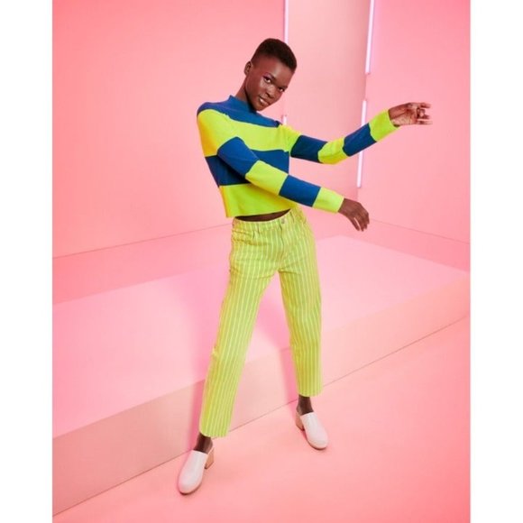 Victor Glemaud Size 6 Lime Green Pinstripe Straight Leg Jeans Denim Target New - Picture 5 of 11